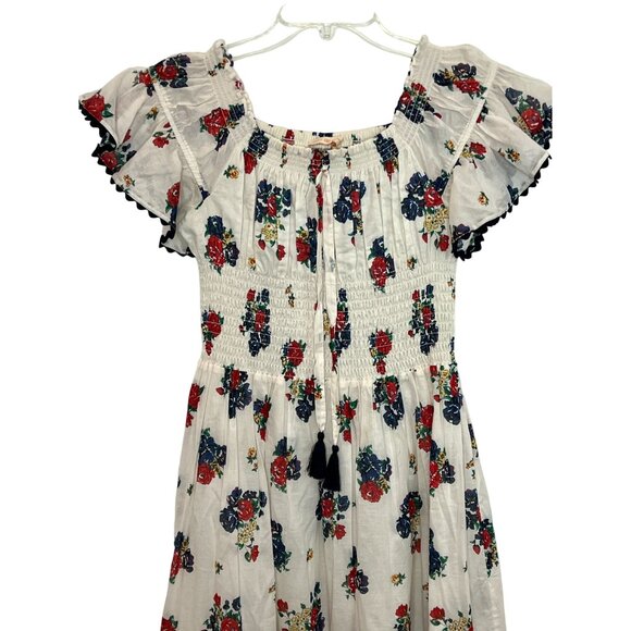 Tory Burch Ivory Tea Rose Floral Smocked Off Shoulder Midi Dress - Size S - Picture 10 of 10